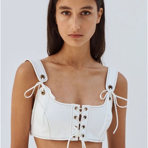 MONSE Lacing Bralette Bra Top Crop white Lace Up NWT $590 - Picture 4 of 11